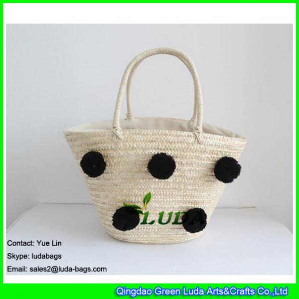 LDMC-059 black pom pom straw beach bag for women summer beach straw tote bag #1 image