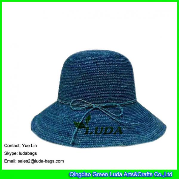 LDMZ-009 lake blue women large brim straw hats hand crocheted packable raffia hats #1 image