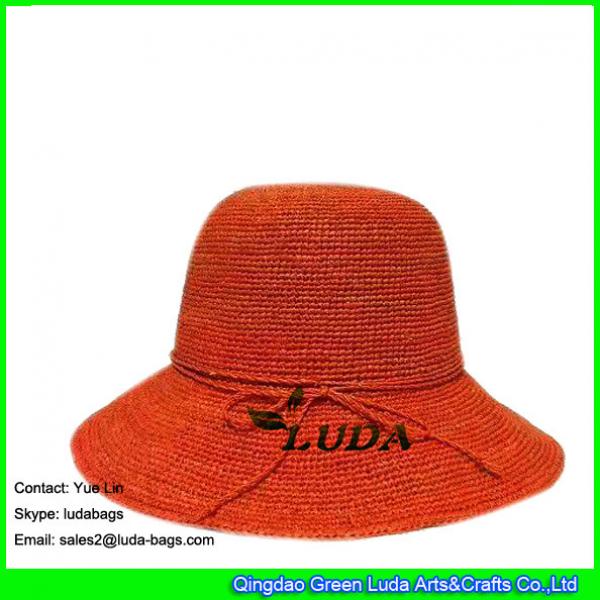 LDMZ-009 lake blue women large brim straw hats hand crocheted packable raffia hats #2 image