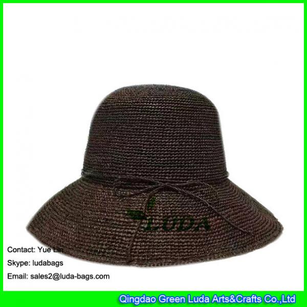 LDMZ-009 lake blue women large brim straw hats hand crocheted packable raffia hats #3 image