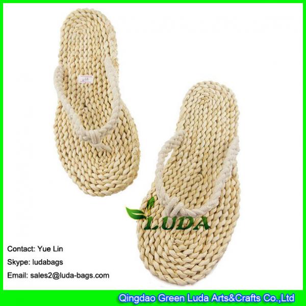 LDSS-001 men's fashion flip flops natural  beach casual shoes handmade cornhusk straw sandals #2 image