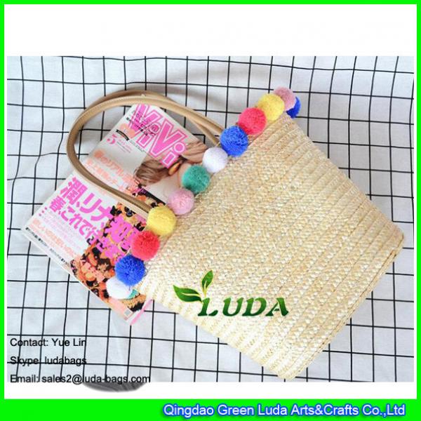 LDMC-062 wheat straw plaited beach bag 2017 summer lady pom poms straw bag #1 image
