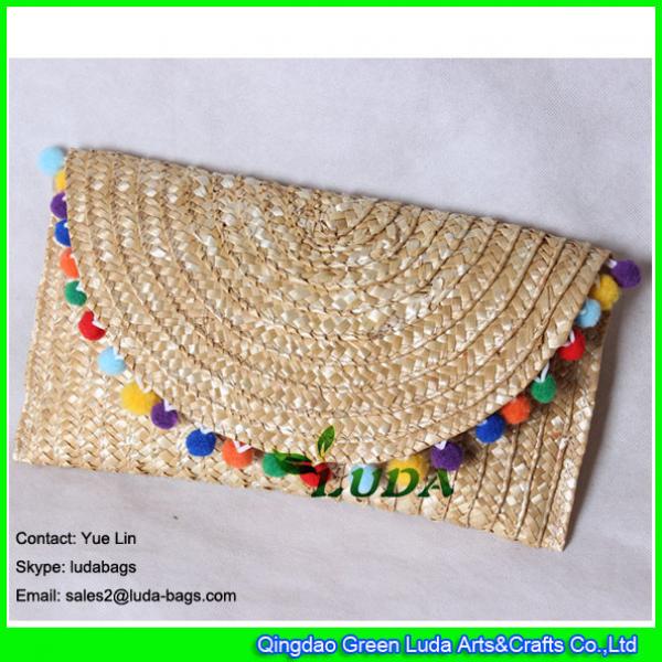 LDMC-128 colorful pom poms handbag lady beach straw clutch bag online #1 image