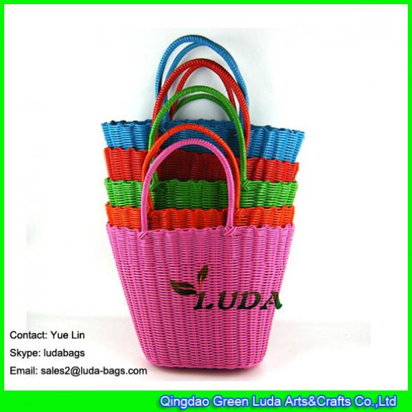 LDSL-077 candy color straw bag pp tube woven basket tote bag #1 image