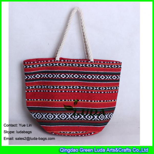 LDFB-008 cotton rope handles beach bag red sadu fabric tote bag #1 image