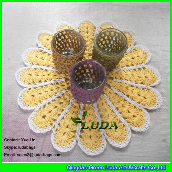 LDTM-038 hand crochet flower shape paper straw table placemat #1 image