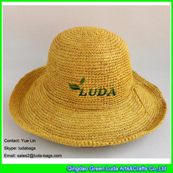 LDMZ-002 natural color raffia knitted hat hemming raffia beach hat with straw brim #2 image