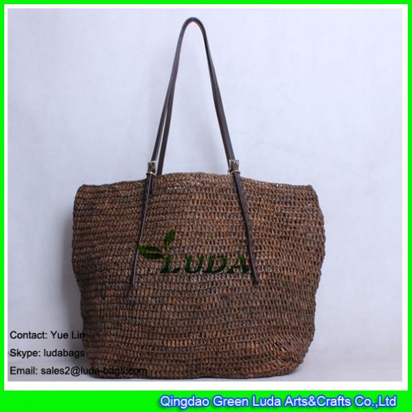 LDLF-008 dark brown raffia straw beach bag foldable crochet raffia totes #1 image