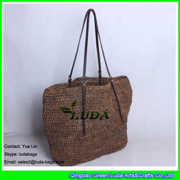 LDLF-008 dark brown raffia straw beach bag foldable crochet raffia totes #2 image