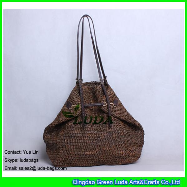LDLF-008 dark brown raffia straw beach bag foldable crochet raffia totes #3 image