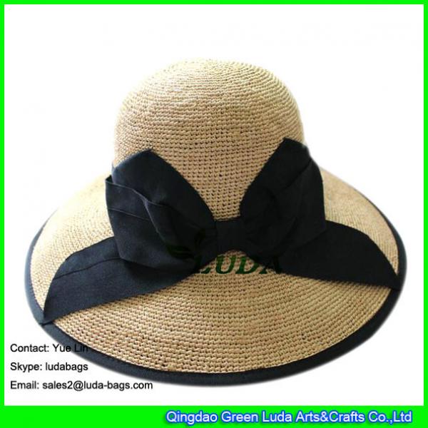 LDMZ-019 black bowknot sun hat large brim raffia beach straw hats #1 image
