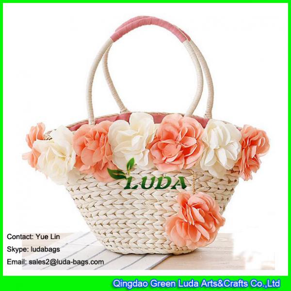 LDYP-093 red floral beach straw tote bag #2 image