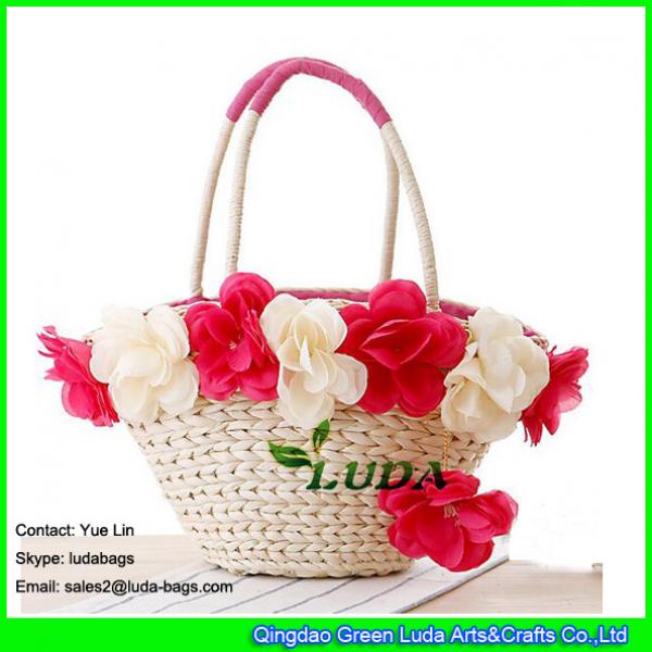 LDYP-093 red floral beach straw tote bag #1 image