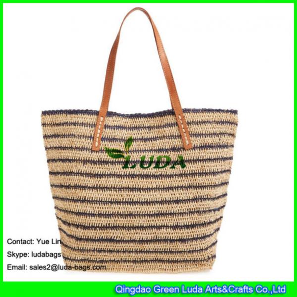 LDLF-015 hand knitted raffia bag striped lady raffia beach straw bag #1 image