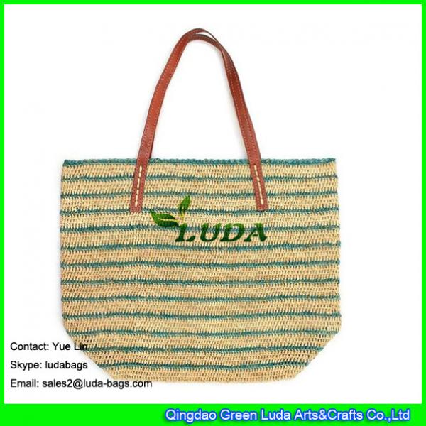 LDLF-015 hand knitted raffia bag striped lady raffia beach straw bag #2 image
