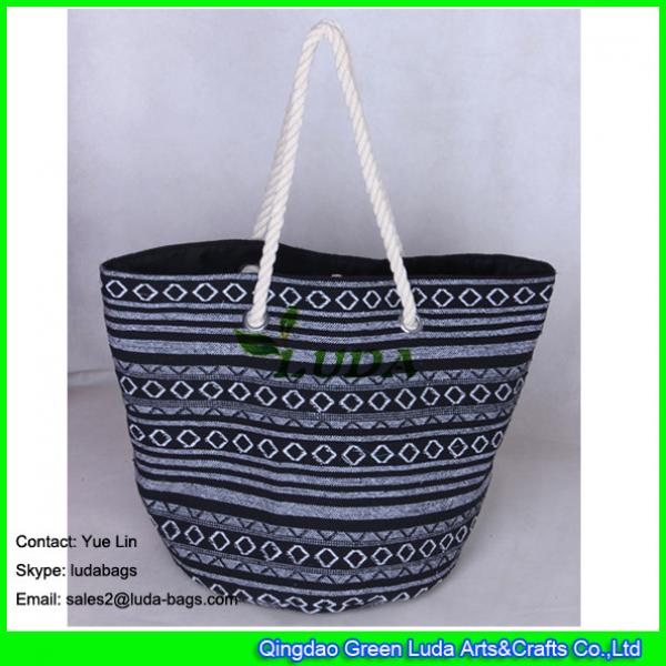 LDFB-011 black and white mixed woven sadu beach tote bags #2 image