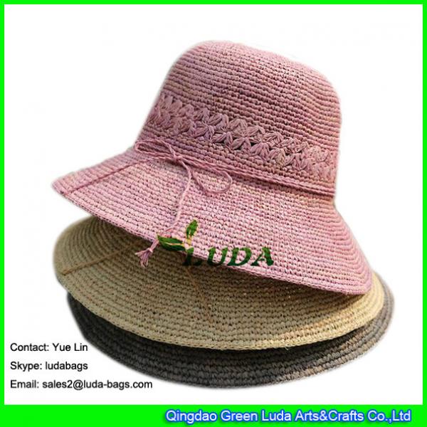 LDMZ-012 2017 new summer beach raffia straw sun hat hand crochet raffia hats #2 image