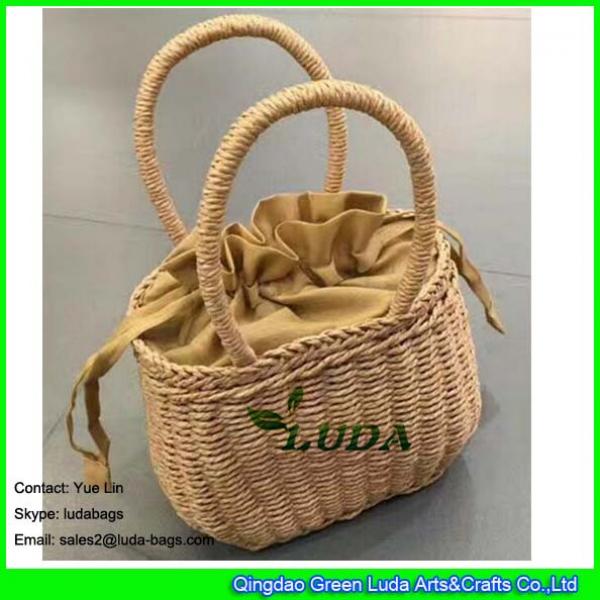 LDZS-109 light brown paper string woven tote basket small straw bags for yong girls #3 image