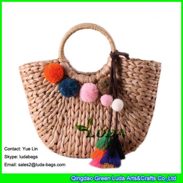 LDYP-027 plain hobo  tote bags handwoven high quality corn husk beach straw bags in summer #2 image