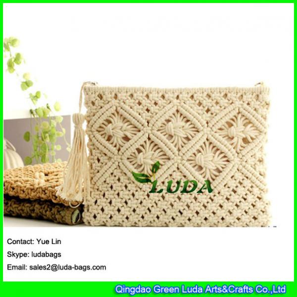 LDMX-008 hand fasten cotton rope handbag new design high quality macrame clutch bag #1 image