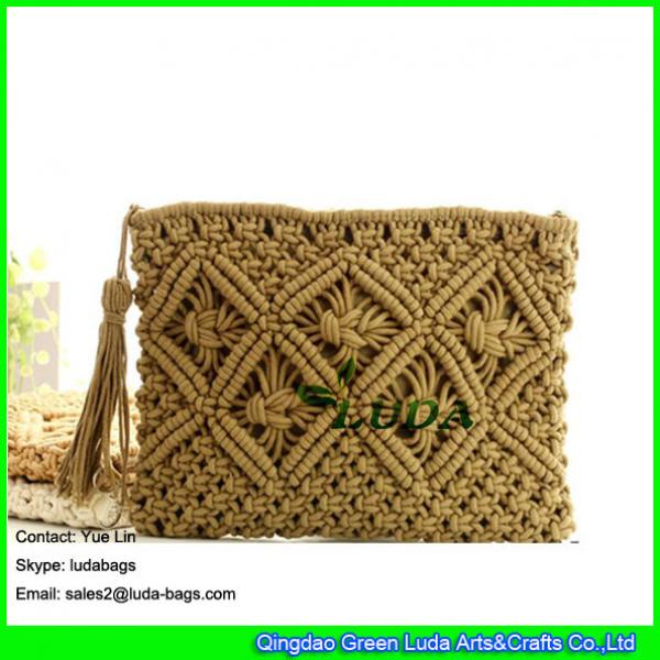 LDMX-008 hand fasten cotton rope handbag new design high quality macrame clutch bag #2 image