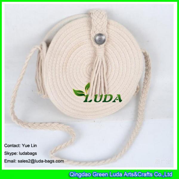 LDMX-030 Round sling handbag white cotton rope braided macrame shoulder bag for summer 2018 #1 image