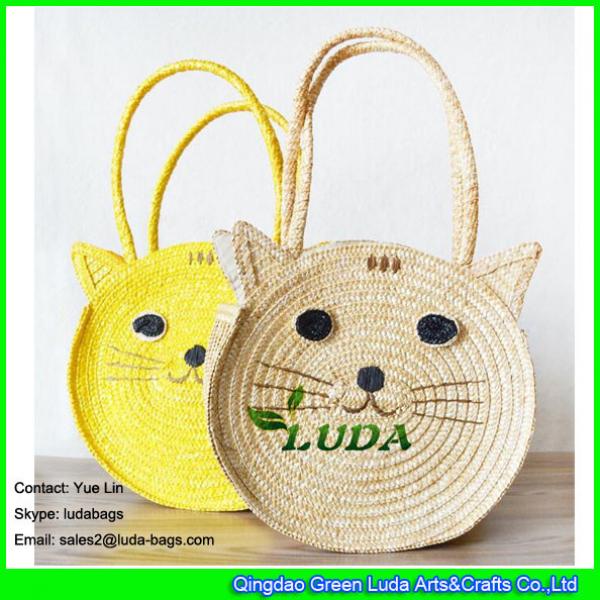 LDMC-027 cute cat shoulder straw bags for kids #1 image