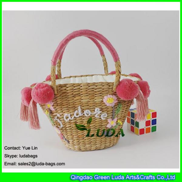 LDHC-008 2018 new pom poms totes handwoven natural straw bag #1 image