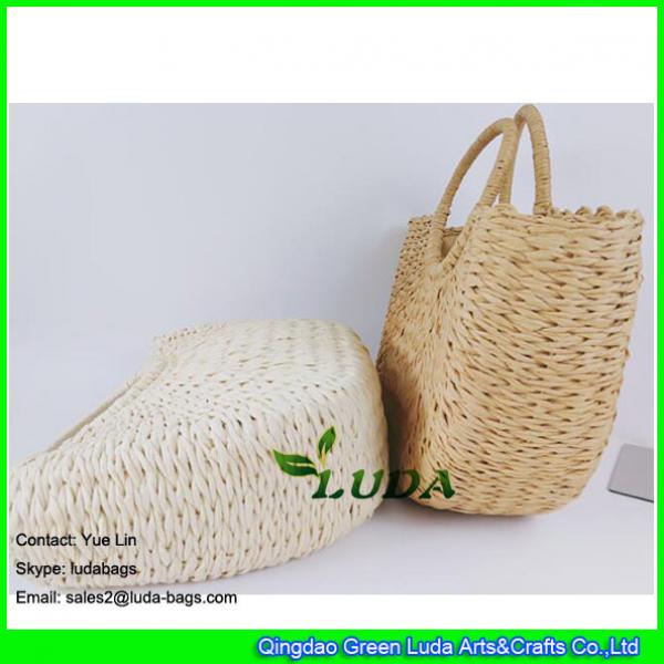 LDZS-099 2018 new hand plaited tote bag natural paper straw bags #2 image