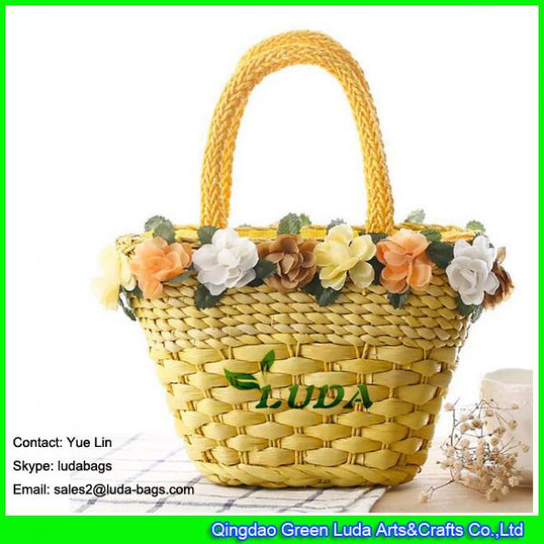 LDYP-002 classical small straw bag colorful floral handbag for kids #2 image