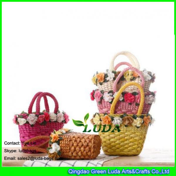 LDYP-002 classical small straw bag colorful floral handbag for kids #3 image