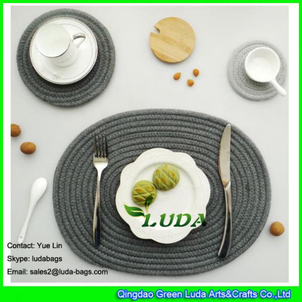 LDTM-052 dark grey  round cup mat and oval cotton braided table mat #1 image