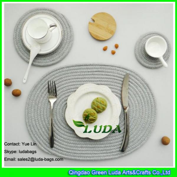 LDTM-052 dark grey  round cup mat and oval cotton braided table mat #3 image