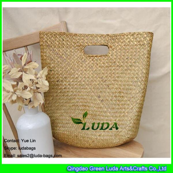 LDSC-167 Simple natural straw tote bags hand plaited handle curve straw beach bag #1 image