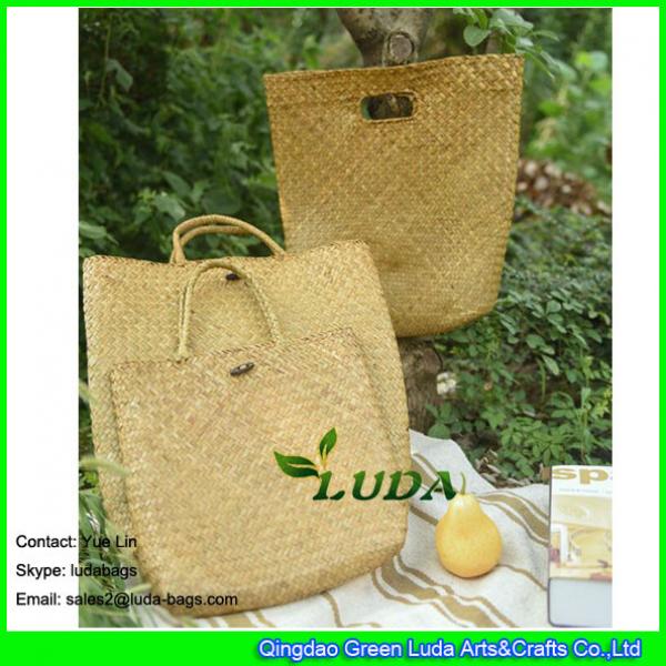 LDSC-167 Simple natural straw tote bags hand plaited handle curve straw beach bag #2 image