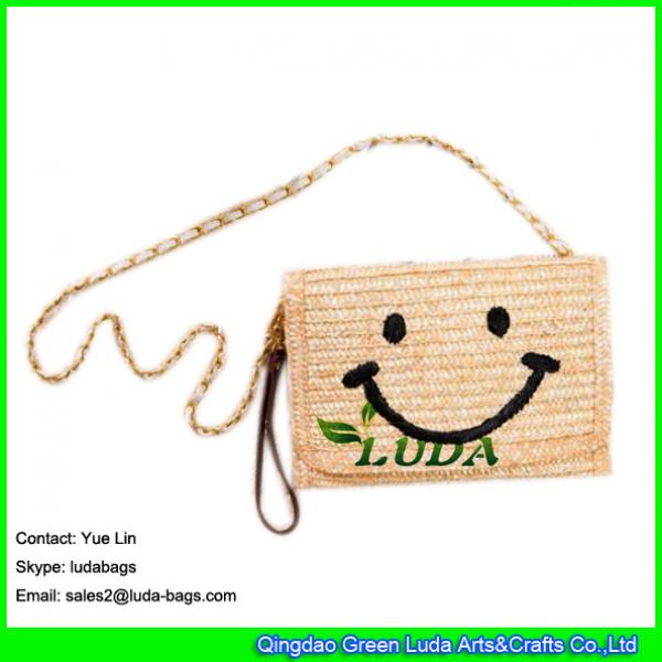 LDMC-123  classical embroidery women's clutch bag cute smile face straw shoulder bag fashion beach clutch bags #2 image