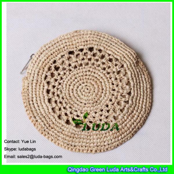 LDLF-021 2018 new design raffia coin pouch natural round raffia clutch straw bag #1 image