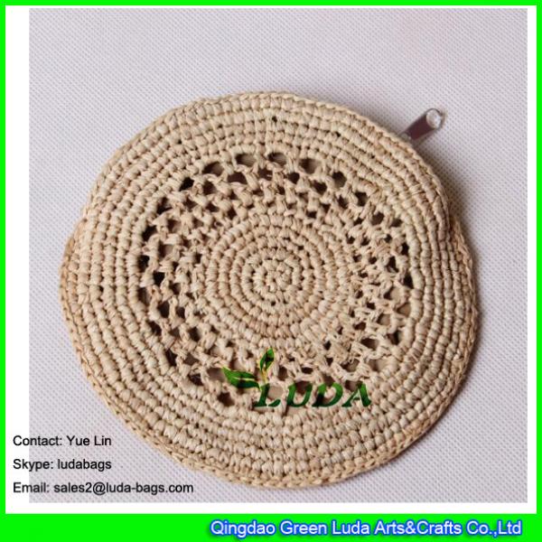 LDLF-021 2018 new design raffia coin pouch natural round raffia clutch straw bag #2 image