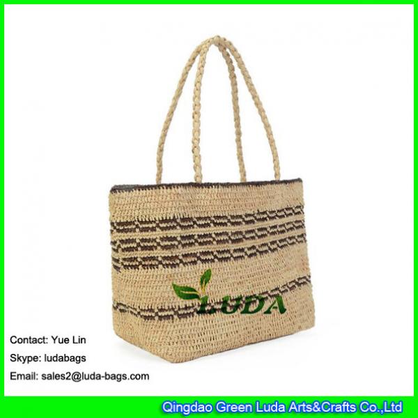 LDLF-091 new designer raffia totes hand crochetting beach raffia straw bags #2 image
