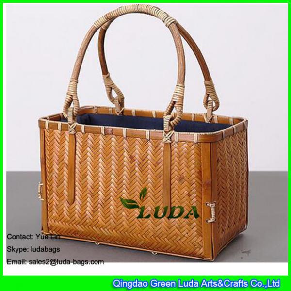 LDBB-003 Knitted natural straw bags classical solid bamboo tote bags #2 image