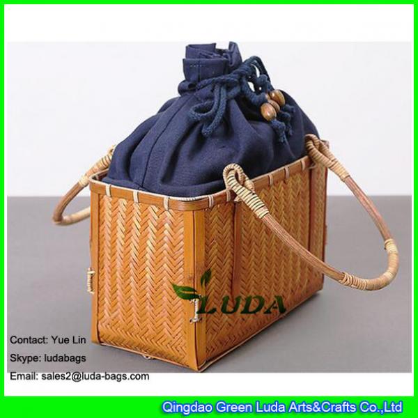 LDBB-003 Knitted natural straw bags classical solid bamboo tote bags #3 image