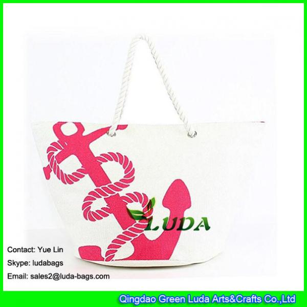 LDZB-020  extra large tote bag anchor printed paper straw beach bag #3 image