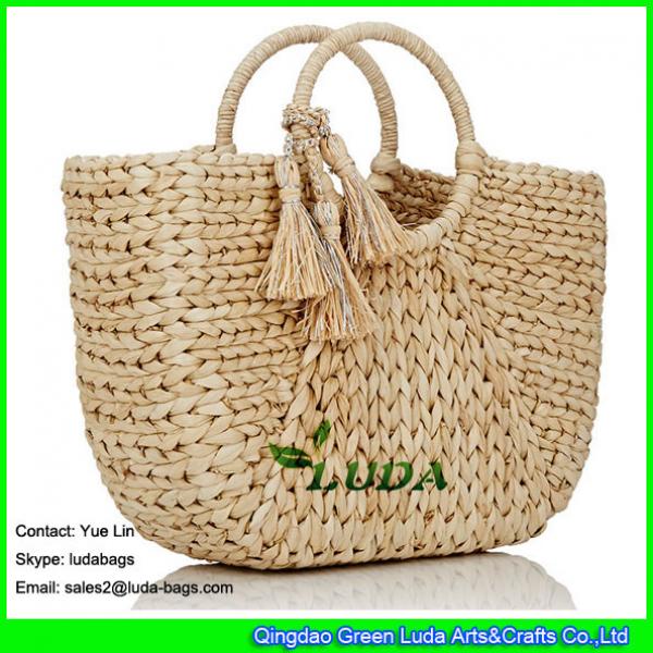 LDYP-027 natural beach bags hand plaited women cornhusk straw tote bag #3 image