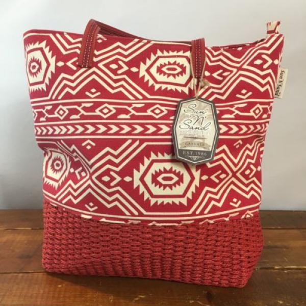 New SUN N SAND LARGE Beach summer TOTE CRUISE purse  BAG Aztec Red #1 image