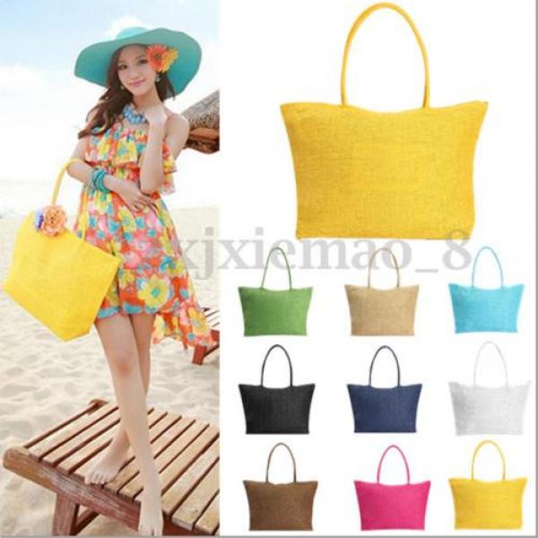 US Women Summer Straw Weave Shoulder Lady Beach Purse Handbag Tote Shopping Bag #1 image