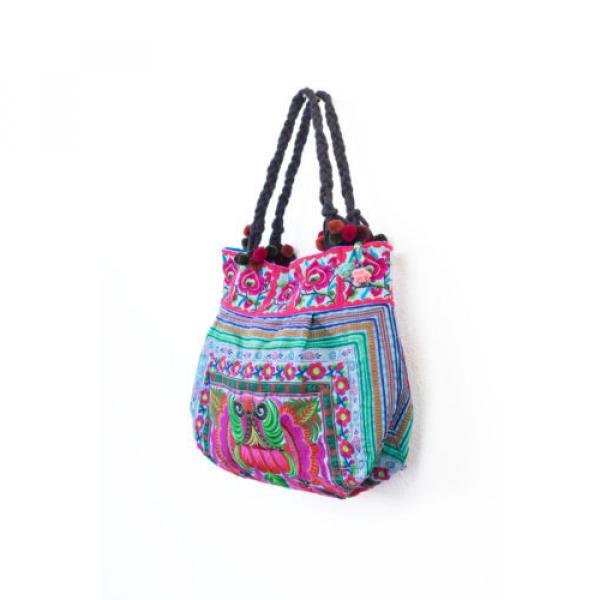 Blue Orchids Beach Tote Bag with Thai Hmong Embroidered Fabric Large Size #2 image