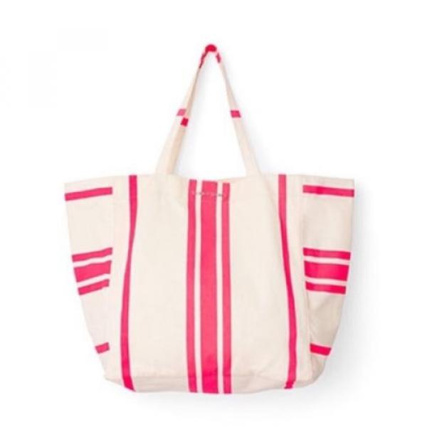 NEW VICTORIA&#039;S SECRET SUN  FUN TOTE Pink and White Striped Large Beach BAG Logo #2 image
