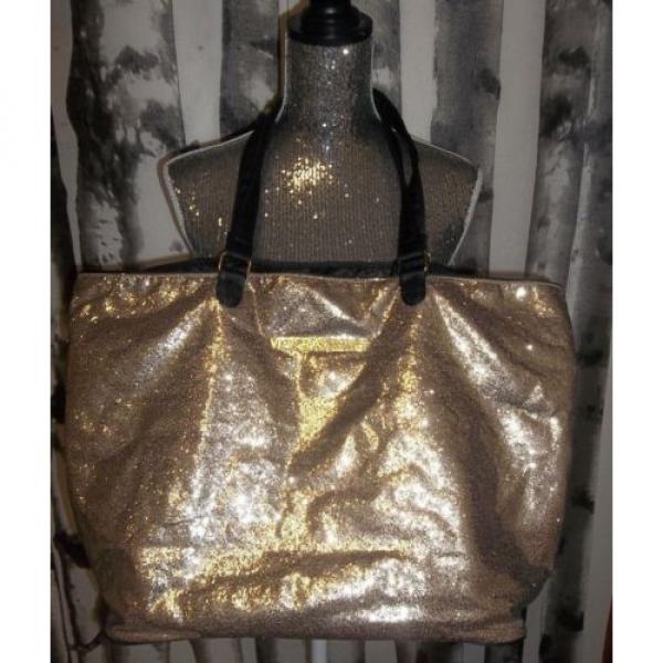 Victoria&#039;s Secret Gold Fantasy Glitter Handbag Purse Large Beach Tote Bag RARE #3 image
