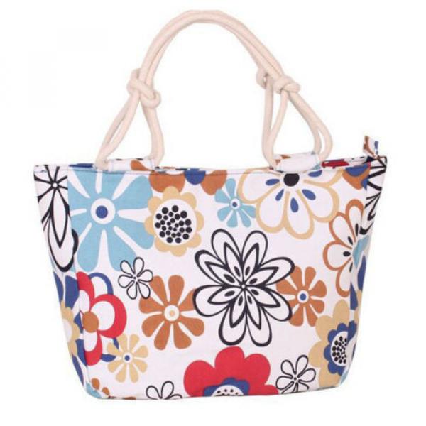 2016 Canvas Handbags Fashion Flower Print Stripes Large Beach Bags Shoulder Bag #5 image