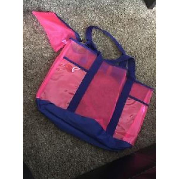 NWT! Blue Pink Plastic Mesh Beach Bag #1 image